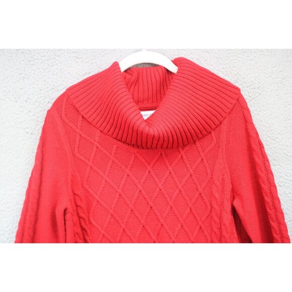 Calvin Klein Cowl Neck Red Cable Knit Sweater-Medium-Chunky-Cozy-Soft - Picture 4 of 10